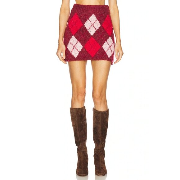 Kitri Susan Mini Skirt Burgundy Knit Plaid Check Red - Picture 1 of 5